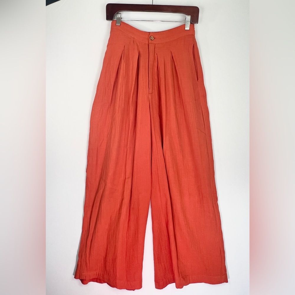 Ollari New York Womens Orange High Waist Wide-Leg Pants